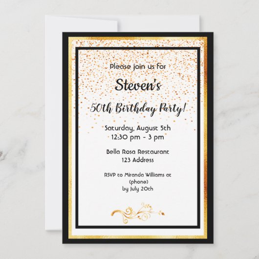 50e verjaardag zwart wit en faux goud kaart (Voorkant)