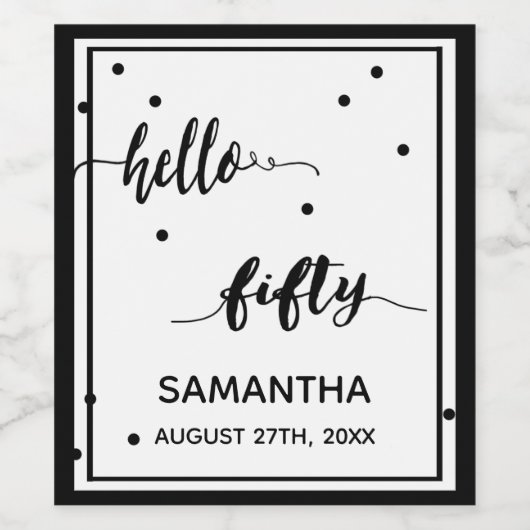 50e verjaardag zwart wit hallo vijftig wijn etiket (Enkel label)