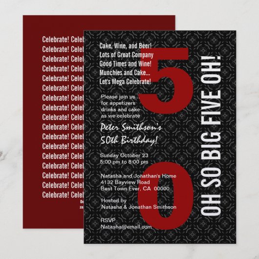 50e verjaardag zwart wit rood BIG VIJF OH! W1489 Kaart (Voorkant / Achterkant)