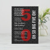 50e verjaardag zwart wit rood BIG VIJF OH! W1489 Kaart (Staand voorkant)