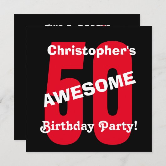 50e verjaardag zwart wit rood tekst ontwerp A04 Kaart (Voorkant / Achterkant)