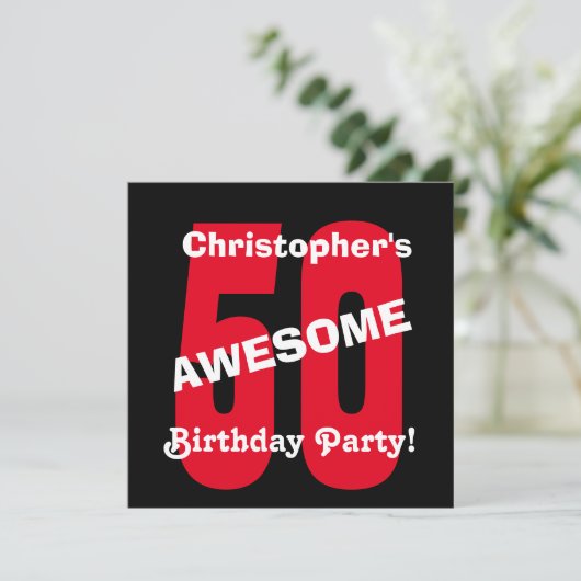 50e verjaardag zwart wit rood tekst ontwerp A04 Kaart (Staand voorkant)