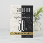 50e verjaardag zwart-wit save the date (Staand voorkant)