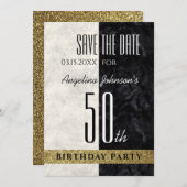 50e verjaardag zwart-wit save the date (Voorkant / Achterkant)