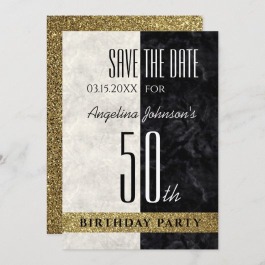 50e verjaardag zwart-wit save the date (Voorkant / Achterkant)