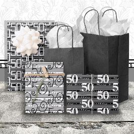 50e verjaardag zwart wit streepjes type inpakpapier vel