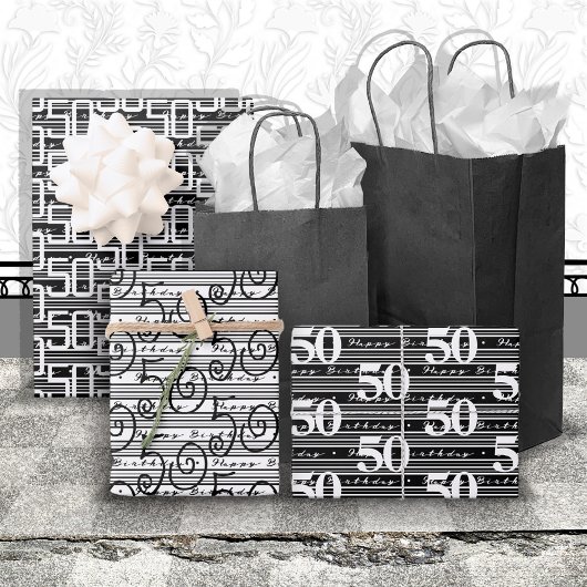 50e verjaardag zwart wit streepjes type inpakpapier vel
