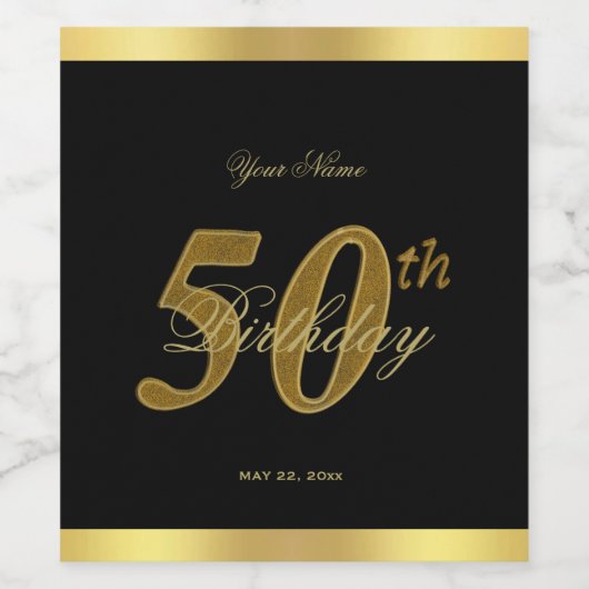 50e verjaardag zwart-witlabel en gouden waslabel wijn etiket (Enkel label)