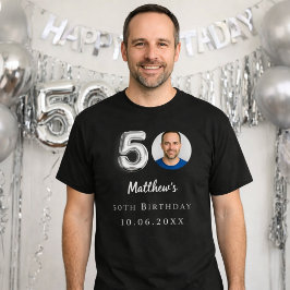50e verjaardag zwart zilver foto t-shirt