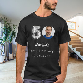 50e verjaardag zwart zilver foto t-shirt