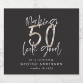 50e verjaardag zwart zilver modern elegant wijnlab bier etiket (Enkel label)