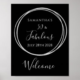 50e Verjaardag Zwart Zilver Verjaardag Welkomstbor Poster