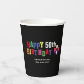 50e verjaardag Zwarte ballonnen gepersonaliseerd Papieren Bekers (Achterkant)
