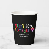 50e verjaardag Zwarte ballonnen gepersonaliseerd Papieren Bekers (Voorkant)