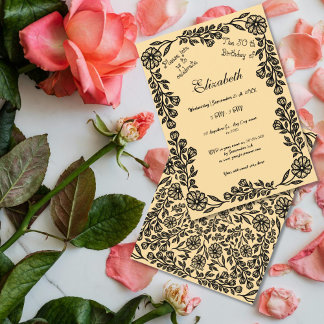 50e verjaardag Zwarte & Beige Botanische Bloemen Kaart