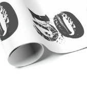 50e verjaardag, zwarte, blauwe tekst op wit. cadeaupapier (Rol Hoek)