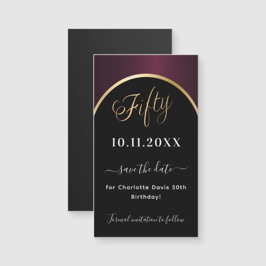 50e verjaardag zwarte bordeaux Save the Date magne (Voorkant / Achterkant)