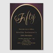 50e verjaardag zwarte Bourgondische gouden boog lu Magnetische Uitnodiging (Voorkant)