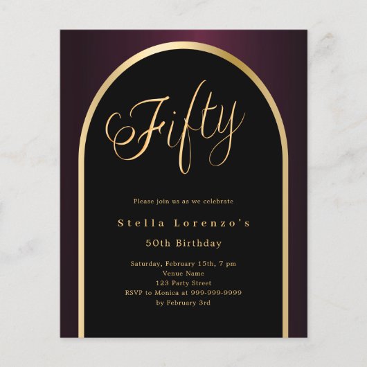 50e verjaardag zwarte Bourgondische gouden boog ui (Voorkant)