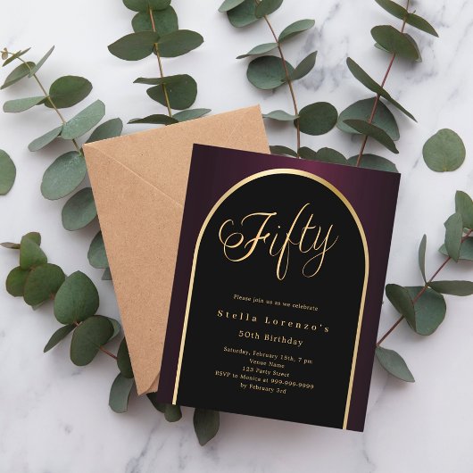 50e verjaardag zwarte Bourgondische gouden boog ui