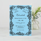 50e verjaardag zwarte en blauwe botanische bloem kaart (Staand voorkant)