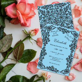 50e verjaardag zwarte en blauwe botanische bloem kaart