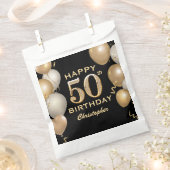 50e verjaardag Zwarte en gouden ballonnen Bedankzakje (Geknipt)