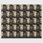50e verjaardag zwarte en gouden ballonnen cadeaupapier (Vlak)