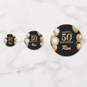 50e verjaardag Zwarte en gouden ballonnen Confetti (Achterkanten)