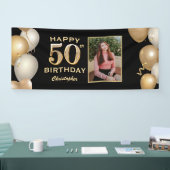 50e verjaardag Zwarte en gouden ballonnen Foto Spandoek (Beurs)