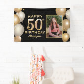 50e verjaardag Zwarte en gouden ballonnen Foto Spandoek (Insitu)