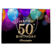 50e verjaardag Zwarte en gouden ballonnen Groot Cadeauzakje (Achterkant)