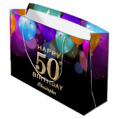 50e verjaardag Zwarte en gouden ballonnen Groot Cadeauzakje (Achterkant Gekanteld)