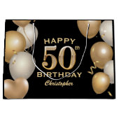 50e verjaardag Zwarte en gouden ballonnen Groot Cadeauzakje (Voorkant)