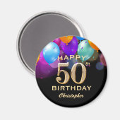 50e verjaardag Zwarte en gouden ballonnen Magneet (Voorkant / Achterkant)