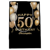 50e verjaardag Zwarte en gouden ballonnen Medium Cadeauzakje (Voorkant)