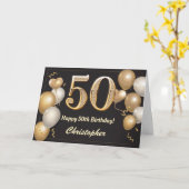 50e verjaardag Zwarte en gouden ballonnen op zater Kaart (Gele Bloem)