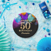 50e verjaardag Zwarte en gouden ballonnen Papieren Bordje (Feest)