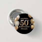 50e verjaardag Zwarte en gouden ballonnen Ronde Button 3,2 Cm (Voorkant /achterkant)