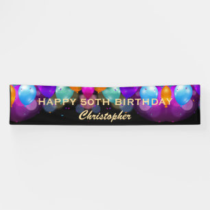 50e verjaardag Zwarte en gouden ballonnen Spandoek
