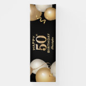 50e verjaardag Zwarte en gouden ballonnen Spandoek (Verticaal)