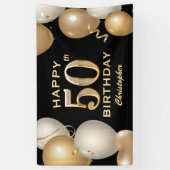 50e verjaardag Zwarte en gouden ballonnen Spandoek (Verticaal)