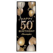 50e verjaardag Zwarte en gouden ballonnen Wijn Cadeautas (Achterkant)