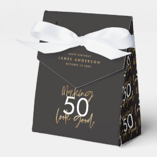 50e verjaardag zwarte en gouden eenvoudige elegant bedankdoosjes