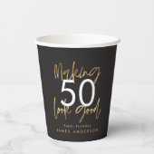 50e verjaardag zwarte en gouden eenvoudige elegant papieren bekers (Achterkant)