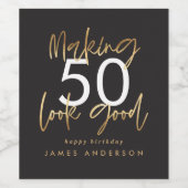 50e verjaardag zwarte en gouden eenvoudige elegant wijn etiket (Enkel label)