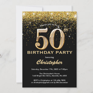 50e verjaardag zwarte en goudglitter-Confetti Kaart