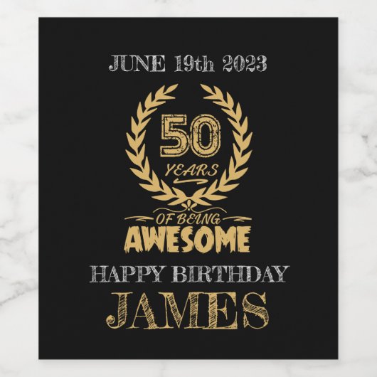 50e verjaardag zwarte en goudwijn wijn etiket (Enkel label)