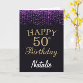 50e verjaardag zwarte en Paarse Gold Glitter-kaart Kaart (Gele Bloem)