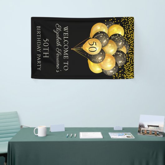 50e verjaardag Zwarte Glitter-banner voor gouden f Spandoek (Beurs)